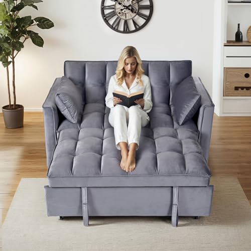 FLEXISPOT XCT4 Convertible Sofa Bed, 3-in-1 Loveseat Sofa Couch with Adjustable Backrest, Pull Out Couch with 2 Pillows & 2 Side Pockets
