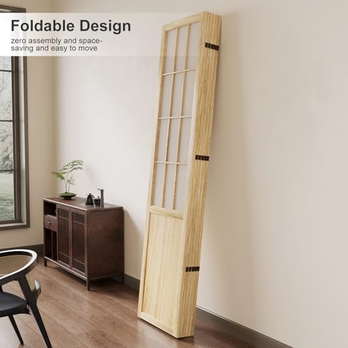 Room Divider, 66.9Inch Tall Japanese Shoji Style Folding Wood Screen with Double Hinges for Home Office Bedroom Hotel Decoration (4Panels, Black)