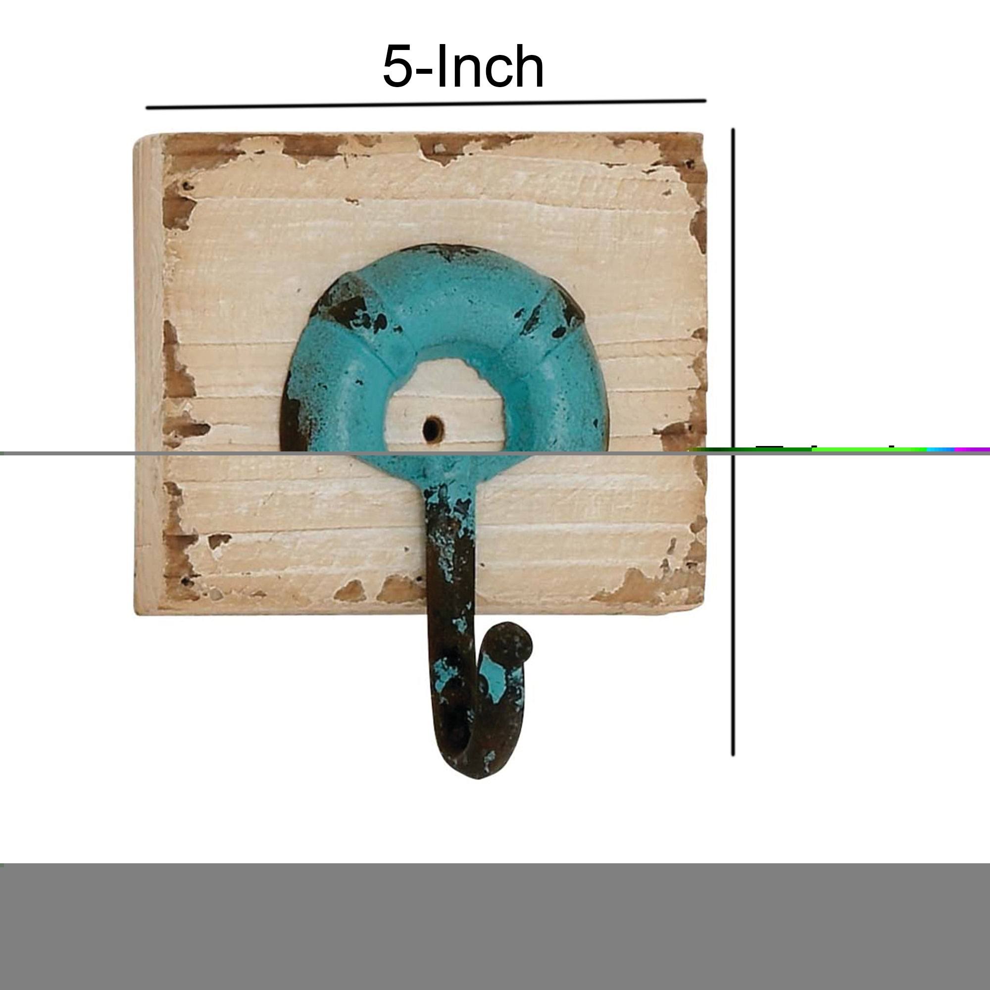 Benjara Nautical Wood and Metal Wall Hook with Distressed Details, Antique White