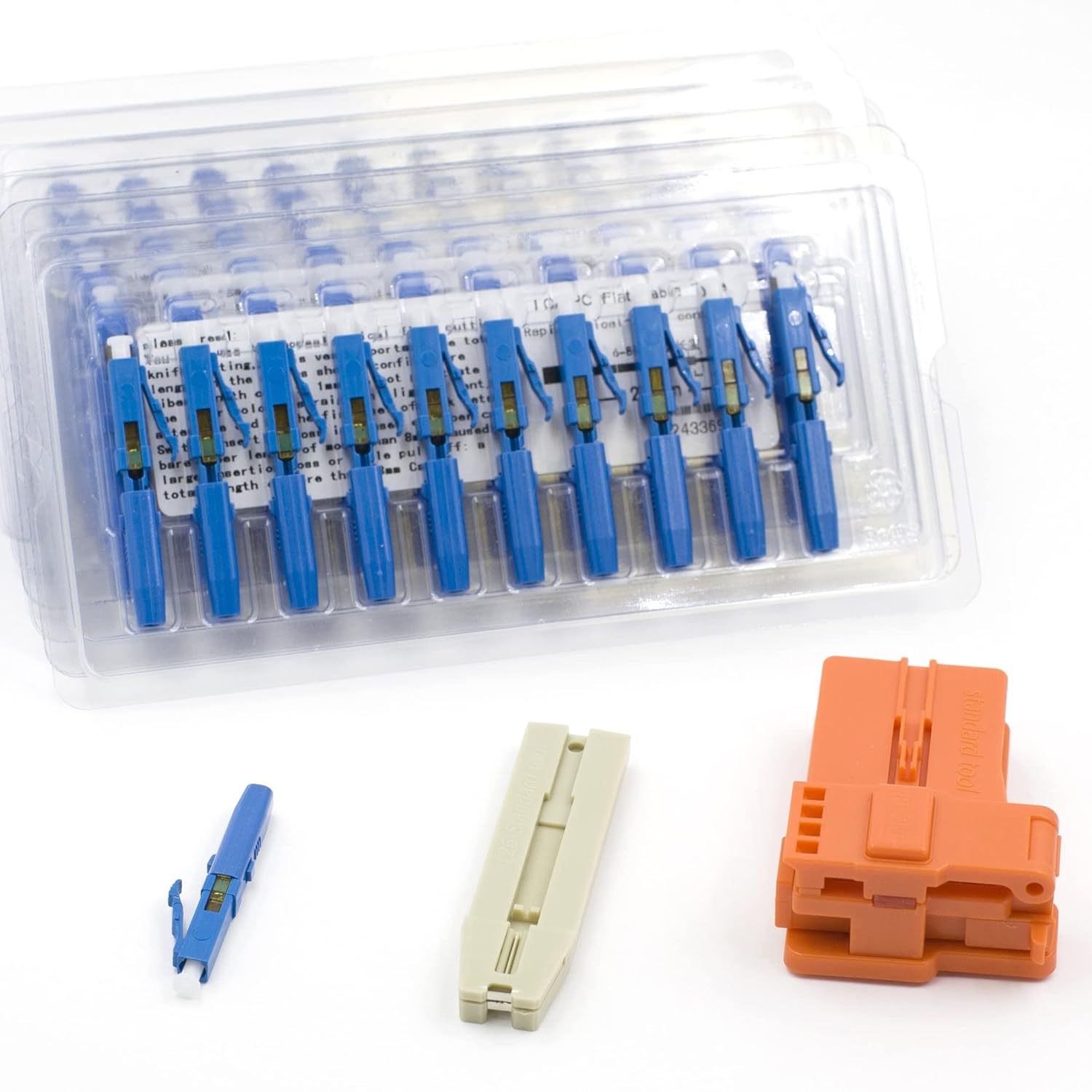 200pcs LC UPC Fiber Optic Quick Connector with Matched Tools Fiber Optic Fast Connectors Single Mode 9/125 Fiber Mechanical Connectors Adapter for
