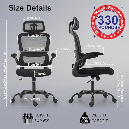 TRALT Office Chair Ergonomic Desk Chair, 330 LBS Home Mesh Office Desk Chairs with Wheels, Comfortable Gaming Chair