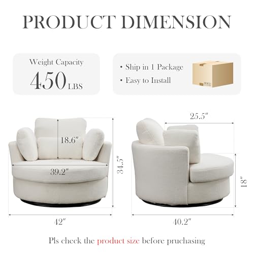 Aoiy & Wifon 42.2" W Oversized Swivel Barrel Chair with Ottoman, Upholstered Round Accent Chair with Storage Ottoman, Chenille, Beige