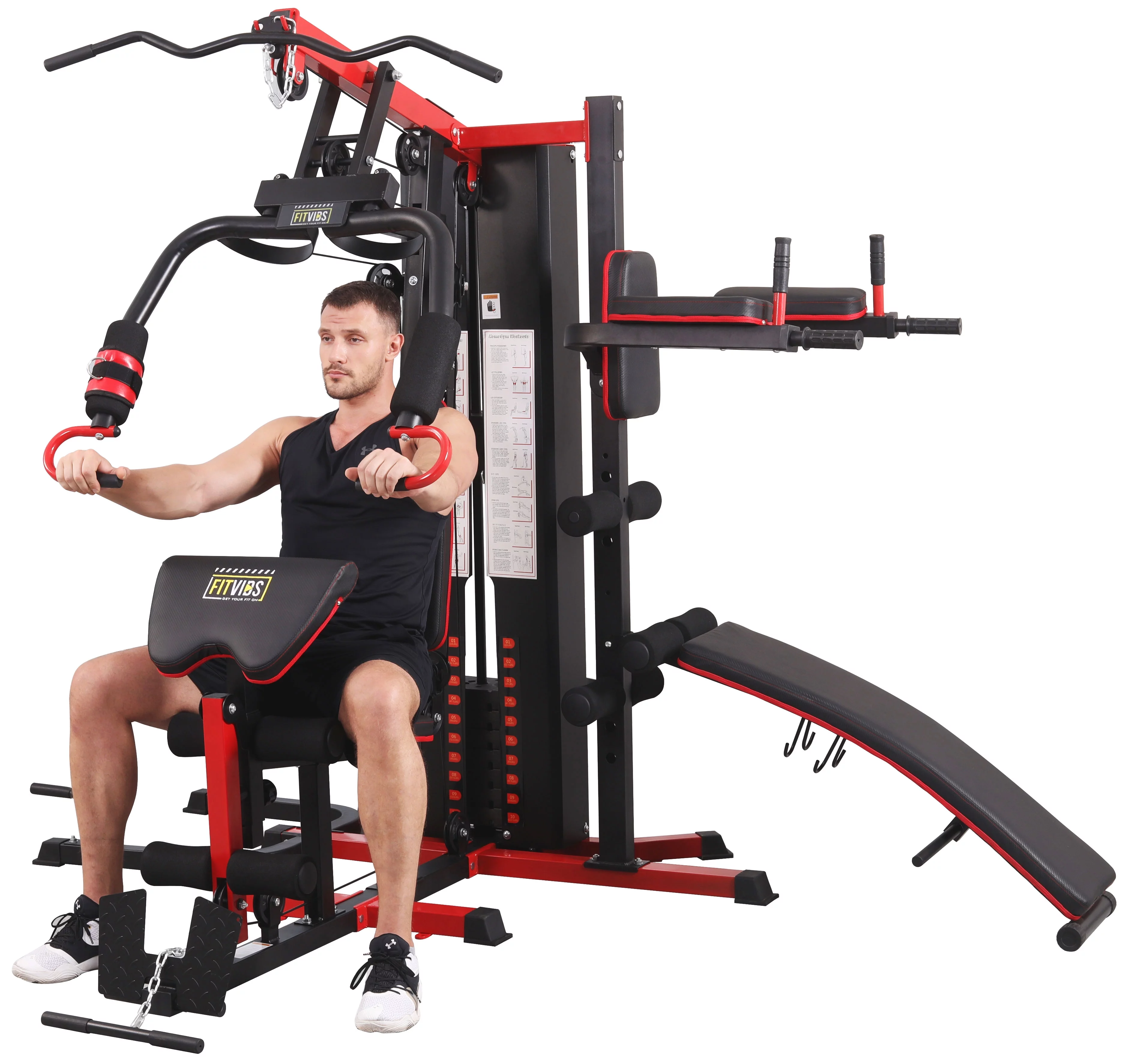 Fitvids LX750 Home Gym System Workout Station with 330 Lbs of Resistance, 122.5 Lbs Weight Stack, One Station
