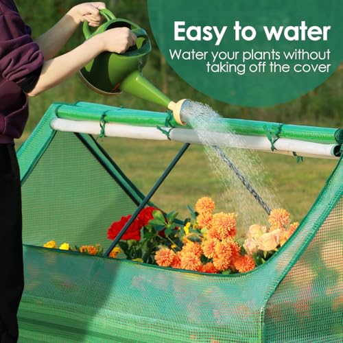 Quictent Raised Garden Bed Galvanized Raised Beds for Gardening Vegetables with Cover 8x4x1 ft Metal Planter Box Outdoor Use (Clear)