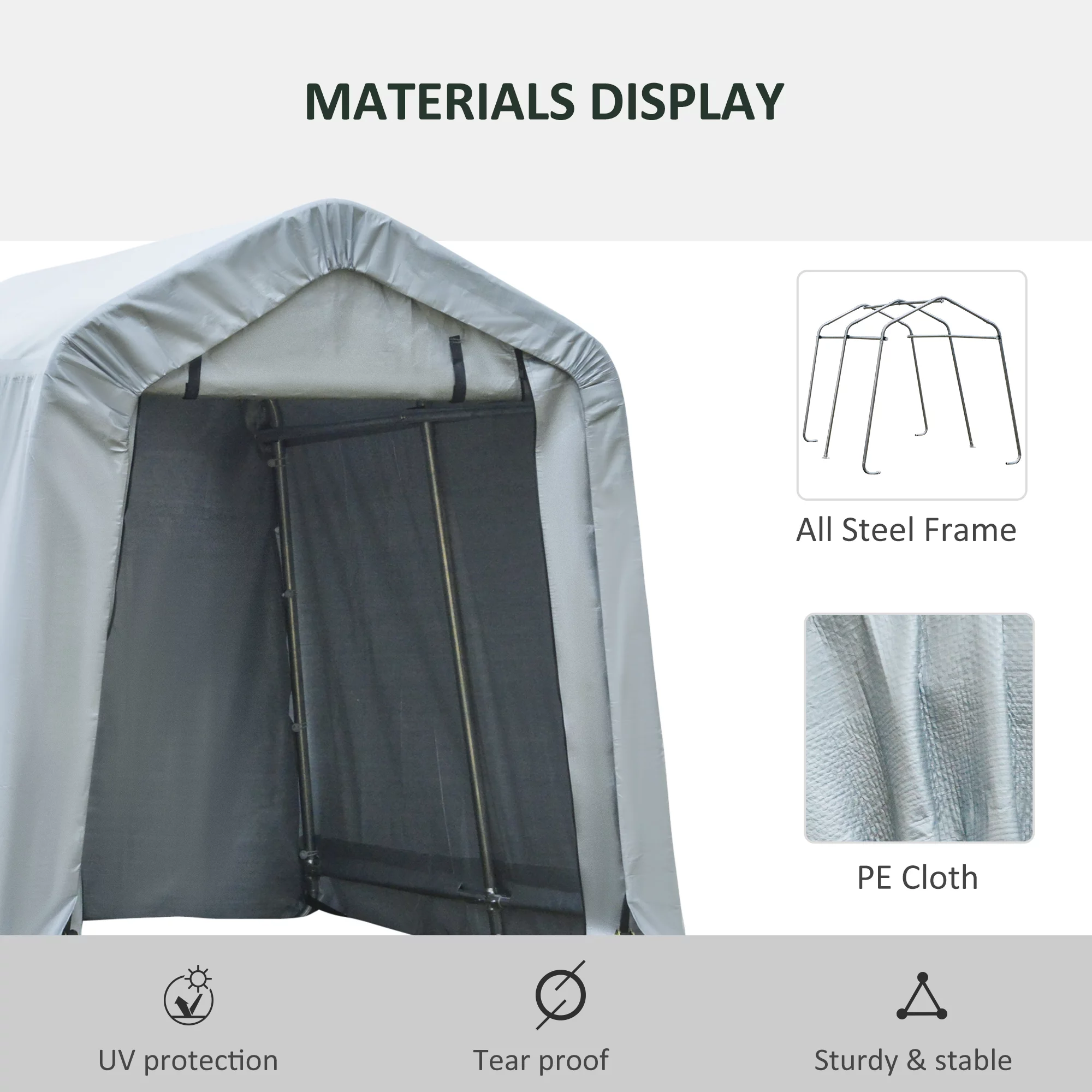 Outsunny 6' x 8' Carport Portable Garage, Heavy Duty Storage Tent, Patio Storage Shelter w/ Anti-UV PE Cover and Double Zipper Doors
