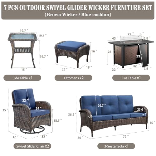 Patio Wicker Chairs Swivel Rocker - Outdoor Swivel Rocking Chairs Set of 2 with Rattan Side Table