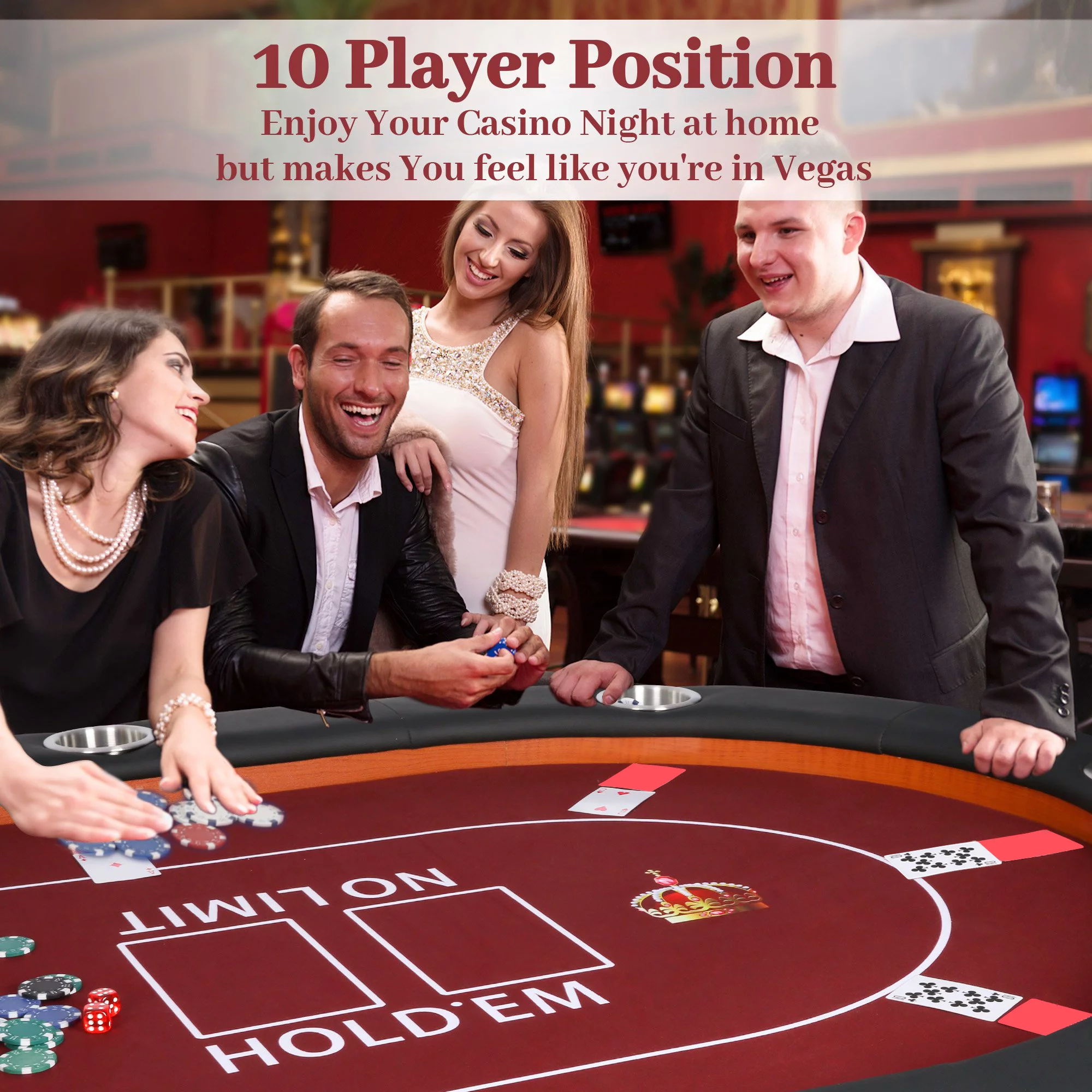 KARMAS PRODUCT Foldable Poker Table - 10 Players Texas Holdem Poker Table, Casino Table for Blackjack Board Game w/Deep Steel Cup Holder