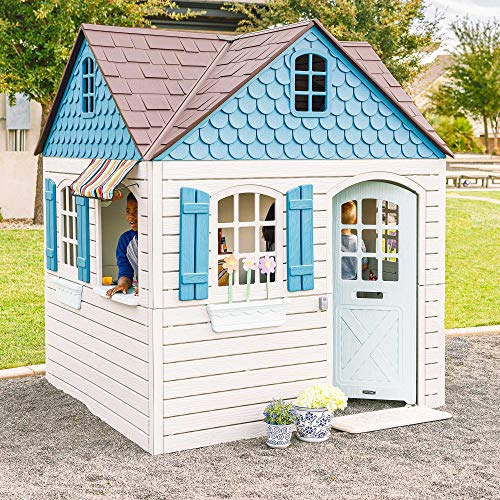 Lifetime Heavy Duty Plastic Outdoor Playhouse, 6ft x 6ft x 7 ft Tall, Beige & Blue