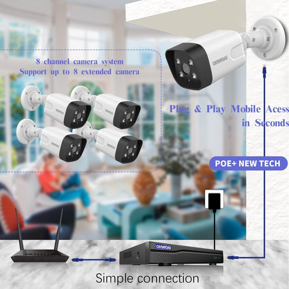 4K POE Camera System,8pcs 8.0MP H.265 4K PoE Security Cameras Wired,Home Video Surveillance System,8MP/4K 8CH NVR,AI Human Detection