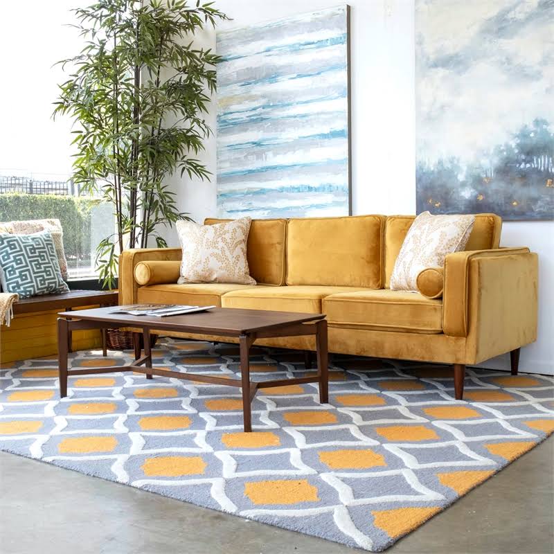 Ashcroft Mid Century Modern Hudson Gold Velvet Sofa 88x22