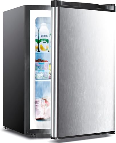 3.0 Cu.ft Upright Freezer, Small Mini Freezer with Adjustable Thermostat, Removable Shelves, Reversible Single Door, for Bedroom/Home/Dorms/Apartment