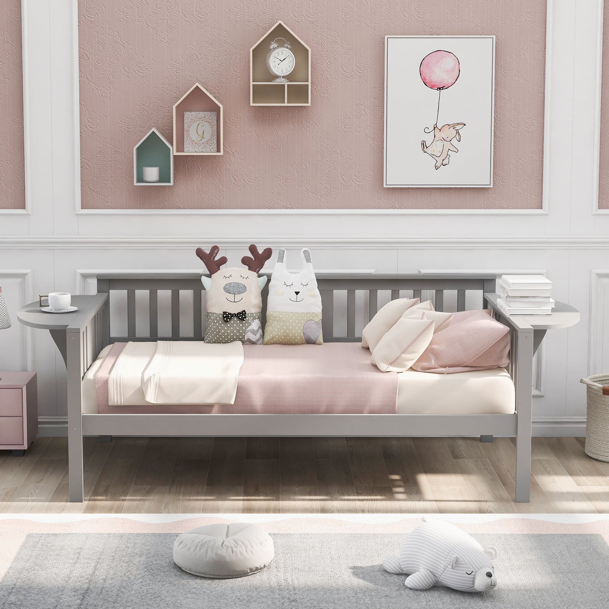 Solid Wood Daybed with Rails, Daybed Frame, Wooden Slats Support, No Box Spring Needed, Clean Lines Design