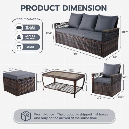 MELLCOM 4 Pieces Patio Furniture Set, Outdoor Wicker Chairs with Ottomans