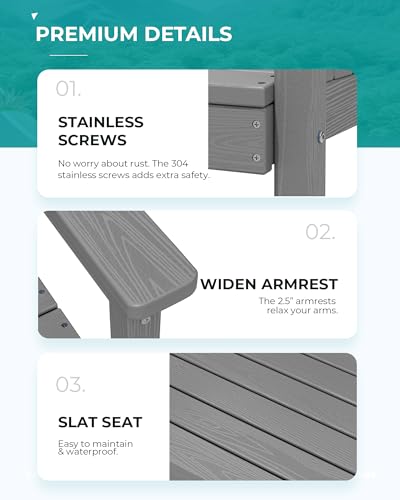 SERWALL Outdoor HDPE Dining Table Set, 7-Piece Outdoor Dining Table Sets with Umbrella Hole Cut-Out Table and 6 Chairs, Gray