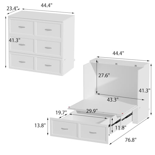 FAMAPY Twin Murphy Bed with Built-in Charging Station, Space-Saving Murphy Bed Chest Twin with Drawer, Foldable