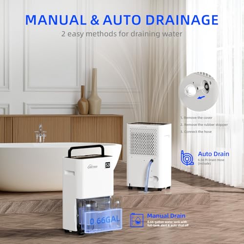 50 Pints Dehumidifier for Basement, Britsou Dehumidifiers for Home with Drain Hose - Quiet Smart Dehumidifier with 3 Modes, 24 Hr Timer