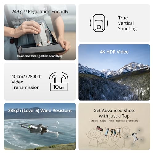 DJI Mini 3 (Drone Only), Lightweight 3x Mechanical Gimbal Mini Camera Drone with 4K HDR Video, 38-min Flight Time, True Vertical Shooting