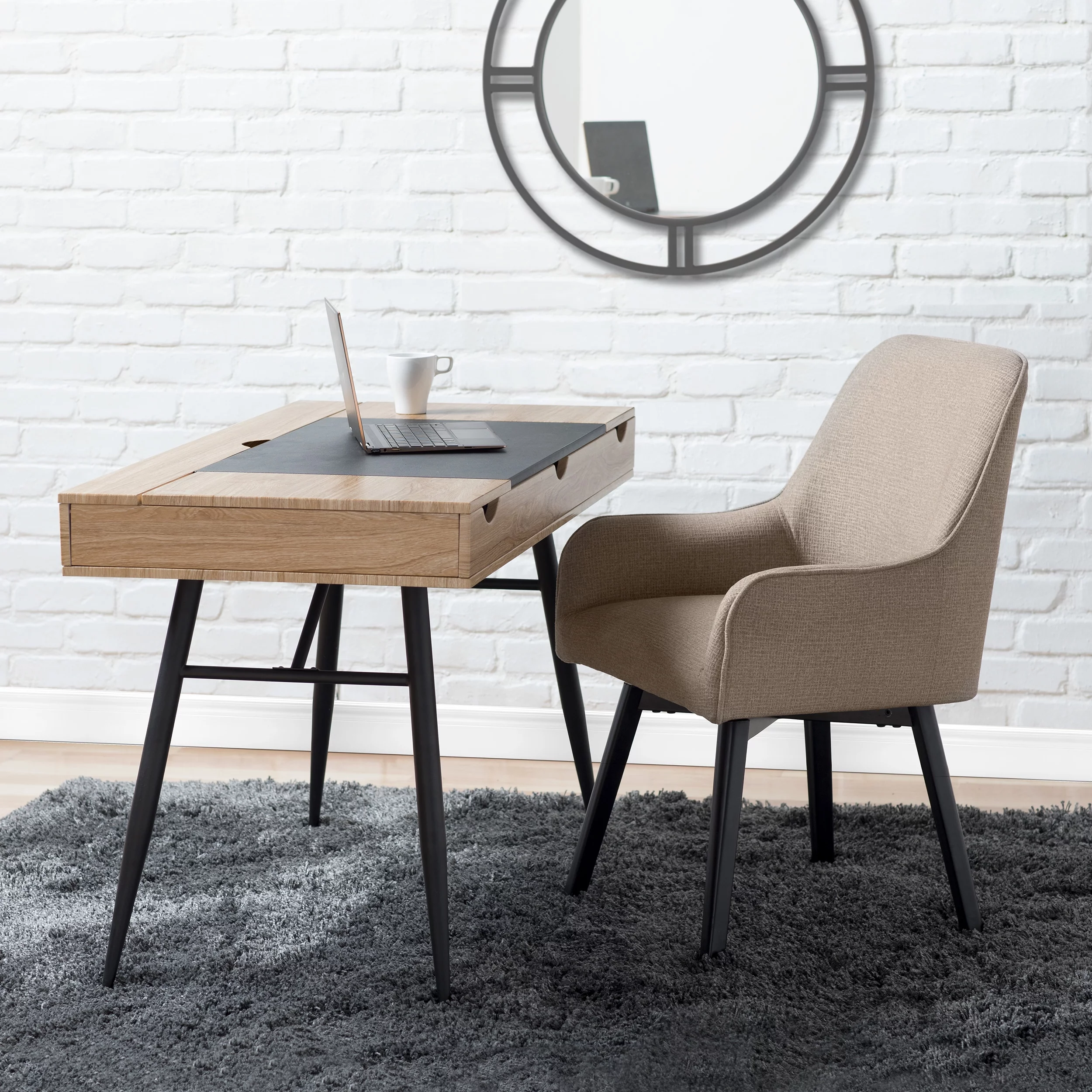 Studio Designs Home Spire Luxe Swivel Chair with Arms, Dining/Office, Black/Camel Fabric