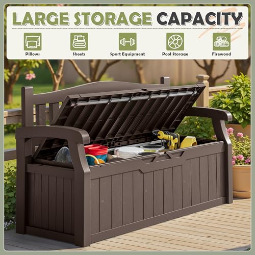 Homall 75 Gallon Outdoor Storage Benches Lockable Deck Box with Waterproof and UV Resistant, Waterproof Storage Box for Patio Furniture, Tools