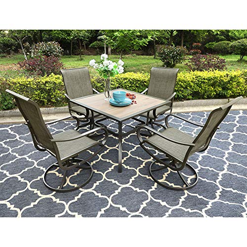 PHI VILLA 5 PCS Outdoor Patio Dining Set with Swivel Dining Chairs (Blue) and 37"x 37" Metal Steel Dining Table(1.57" Umbrella Hole)