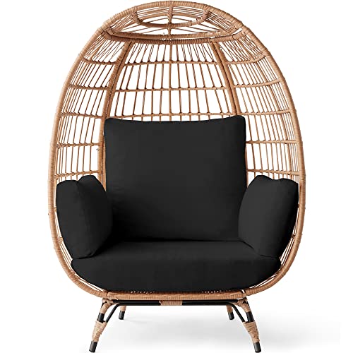 Best Choice Products Wicker Egg Chair, Oversized Indoor Outdoor Lounger for Patio, Backyard, Living Room w/ 4 Cushions, Steel Frame, 440lb Capacity