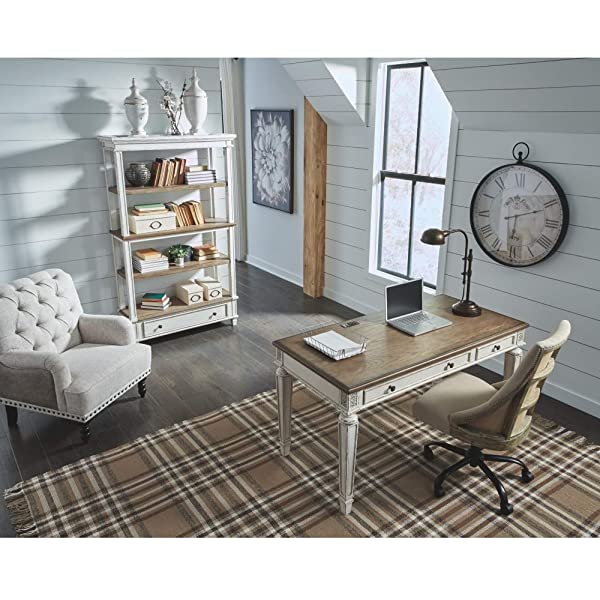 Signature Design by Ashley Realyn Farmhouse 60" Home Office Desk with USB Charging, Chipped White