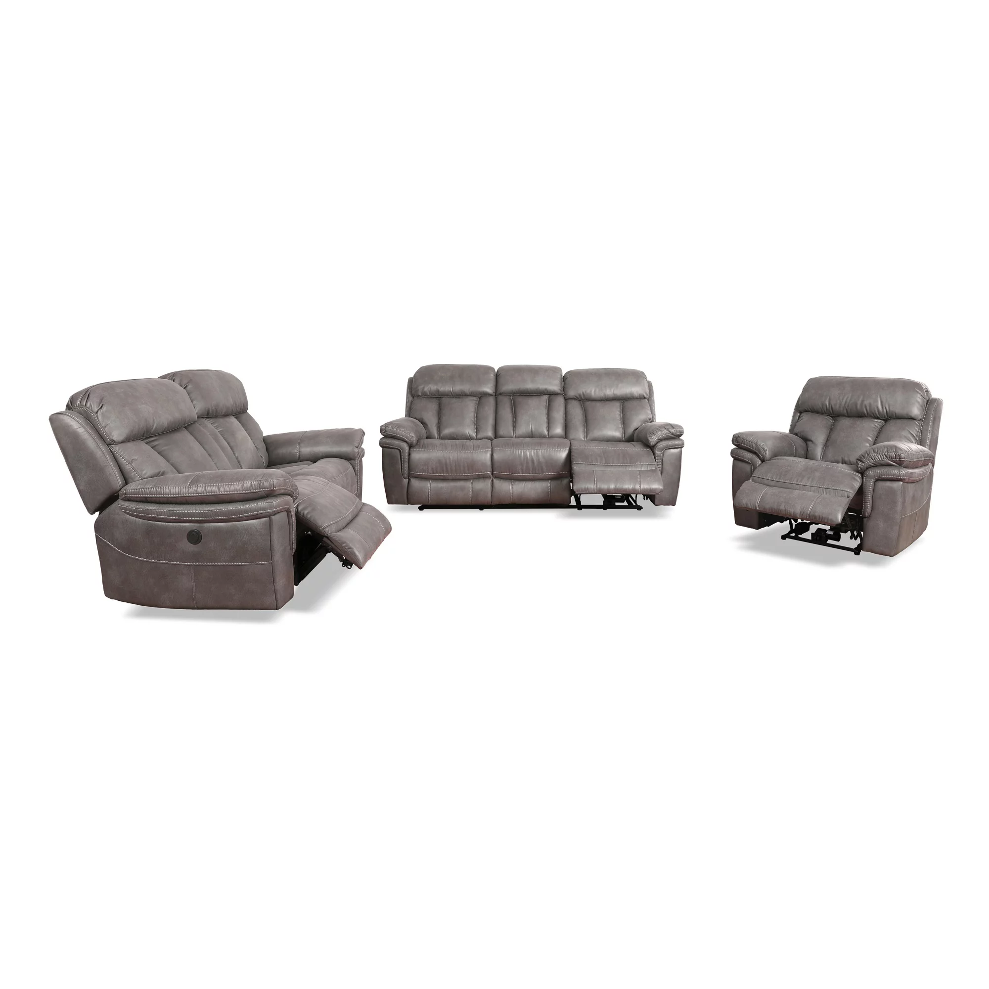 Armen Living Estelle Power Reclining 3 Piece room Set in Gunmetal Fabric