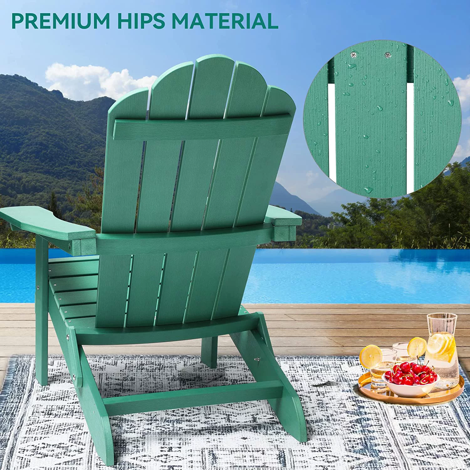 DWVO Folding Adirondack Chair Set of 4, Heavy Duty Foldable Plastic Outdoor Chairs with Rotatable Cup Holder