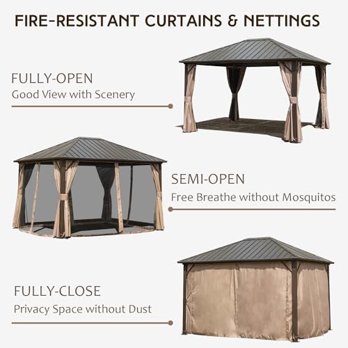 Domi 10' x 10' Hardtop Gazebo Outdoor Metal Gazebo with Galvanized Steel Double Roof Canopy, Curtains and Netting for Patio, Backyard, Deck