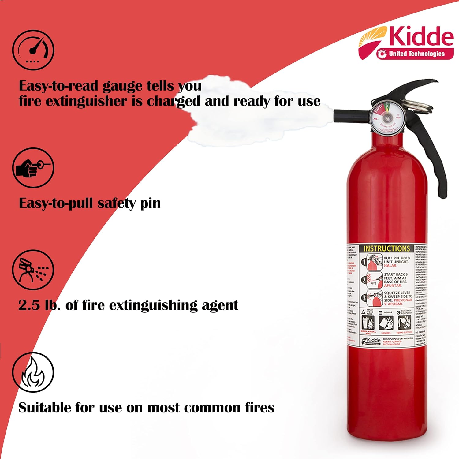 Kidde FA110 Multipurpose Fire Extinguishers 2 Pack - Red, (Rating 1-A:10-B:C) Includes Wholesalehome Cleaning Cloth Pack of 2