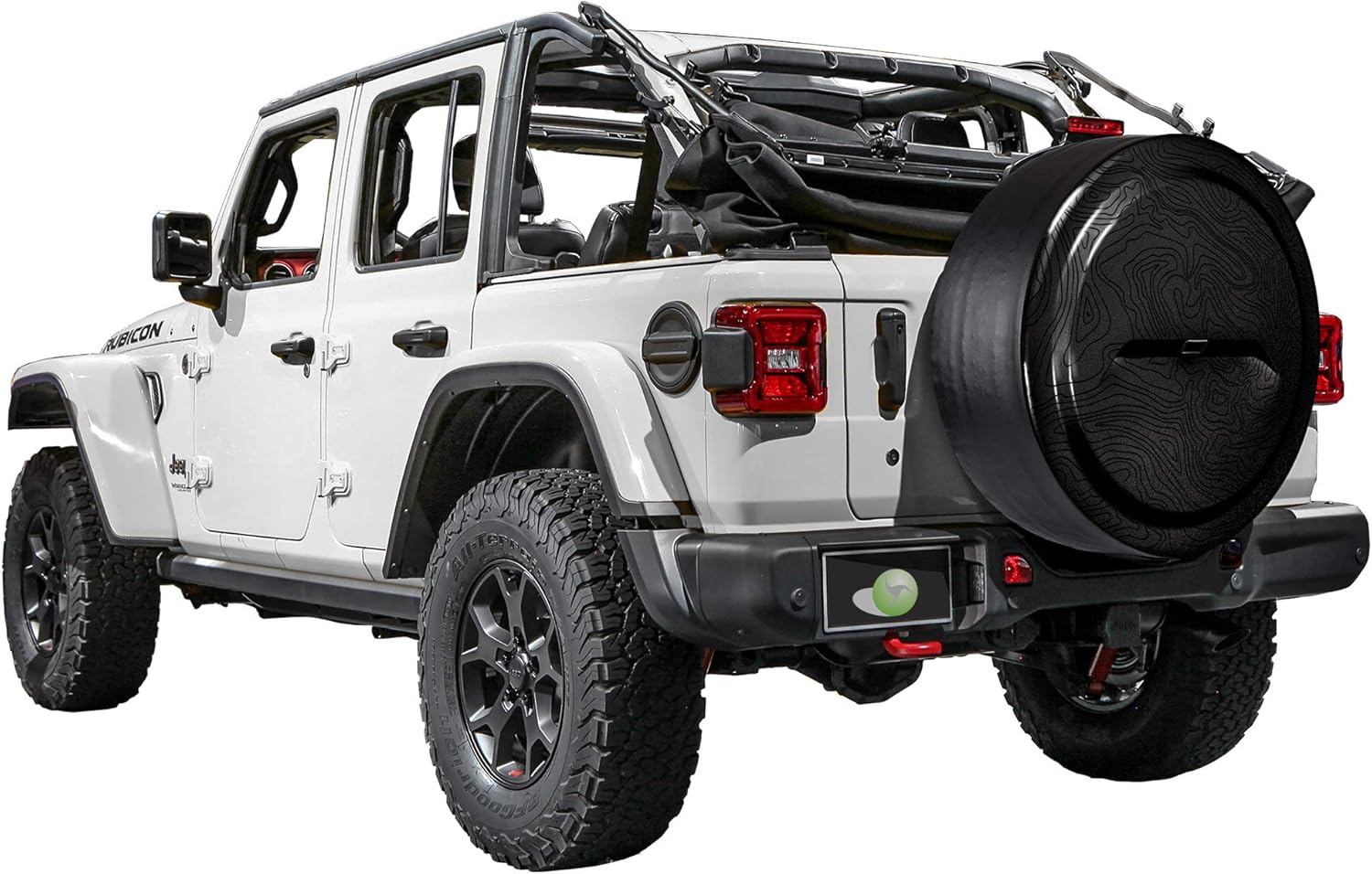 Boomerang - Topo Map - 33 Black-Textured Rigid JL Tire Cover (Plastic Face & Vinyl Band) for Jeep Wrangler JL (with Back-up Camera)