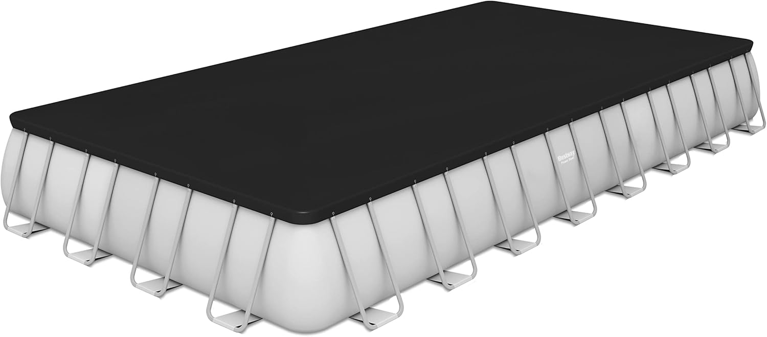 Bestway 56711E Power Steel 18' x 9' x 48 Outdoor Oval Frame Above Ground Swimming Pool Set with 1500 GPH Cartridge Filter Pump, Cover, & Ladder, Gray