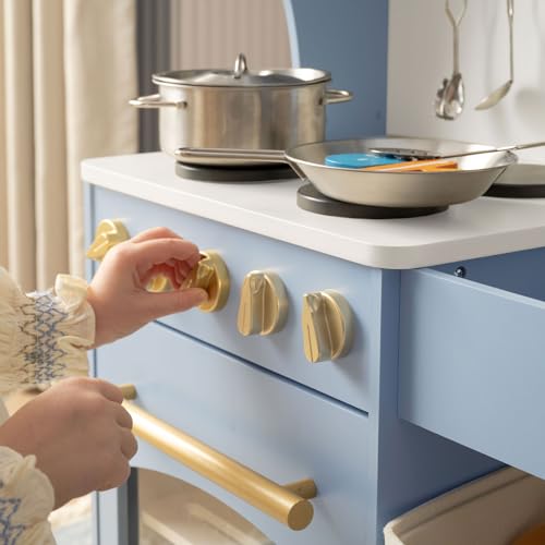 Tiny Land Play Kitchen for Kids with Enhanced Storage – Modern Toddler Kitchen Playset with Stove, Sink & Accessories, Organized Wooden Toy Kitchen