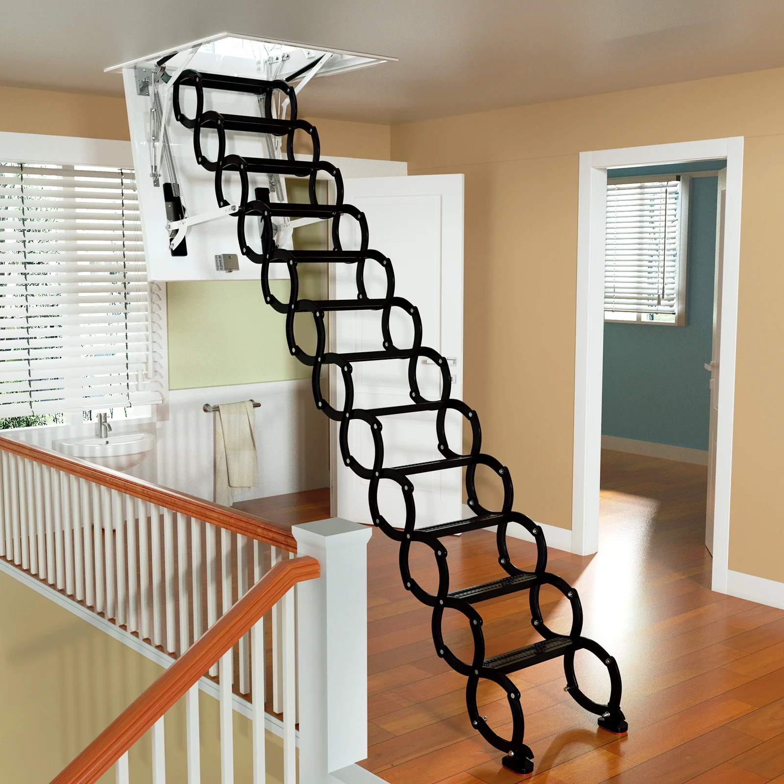 Motor Genic 12 Steps Black Loft Wall Folding Pulldown Attic Ceiling Ladder Stairs 39.4*27.6"
