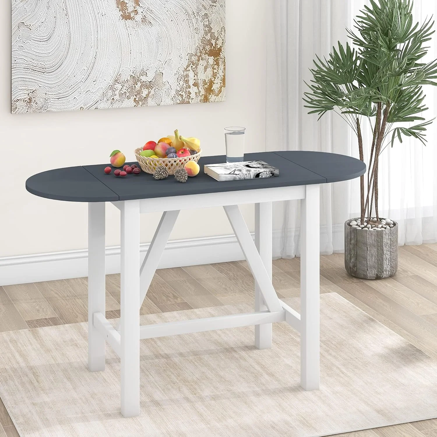 3 Piece Counter Height Kitchen Dining Set With Drop Leaf Dining Table And 2 Dining Padded Chairs, Dining Room Set For Small Places, White