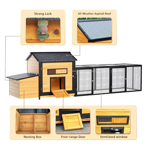 109.6'' Large Wood Chicken Coop Enclosures,Walk-in Poultry Cage