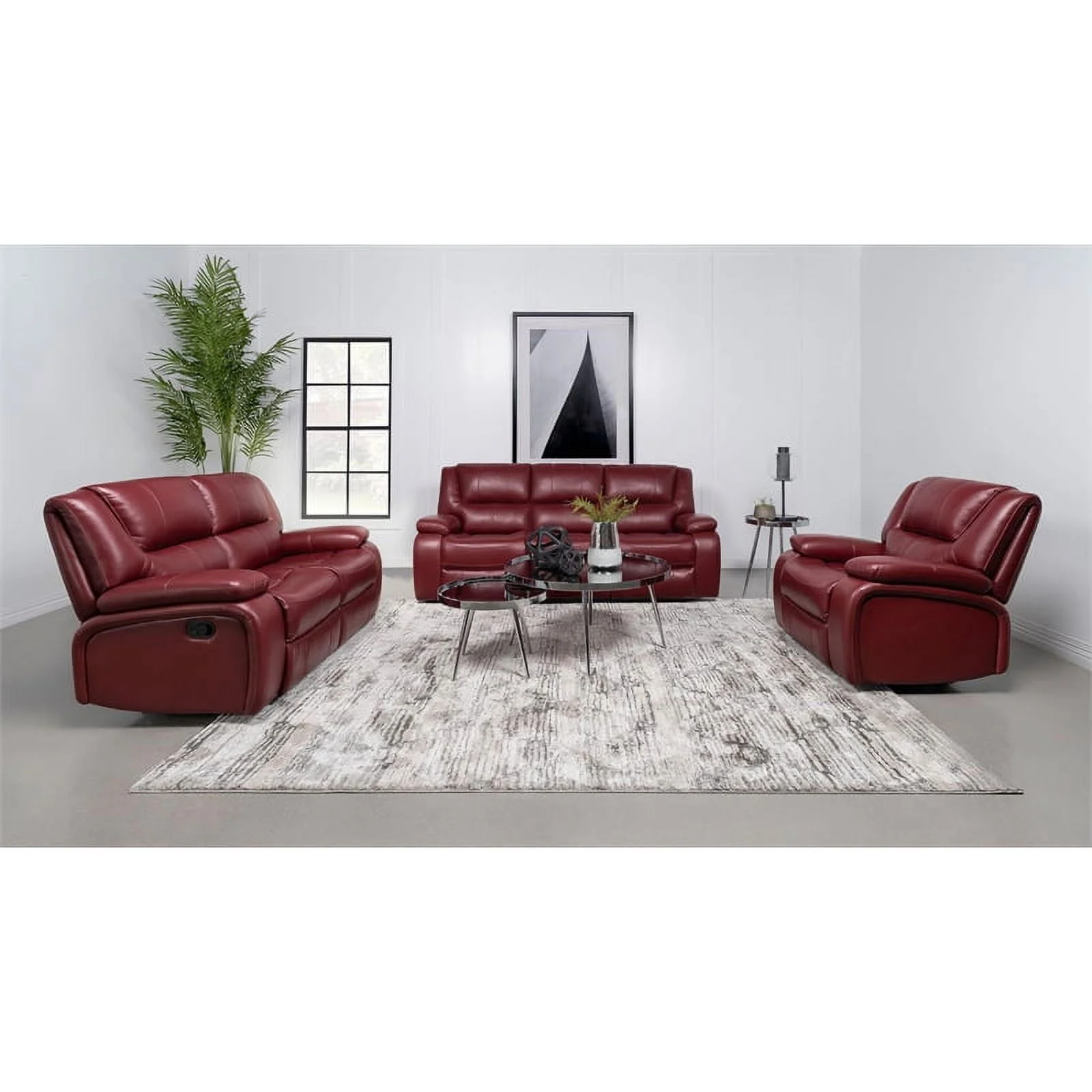 Coaster Transitional Upholstered Faux Leather Glider Recliner in Red