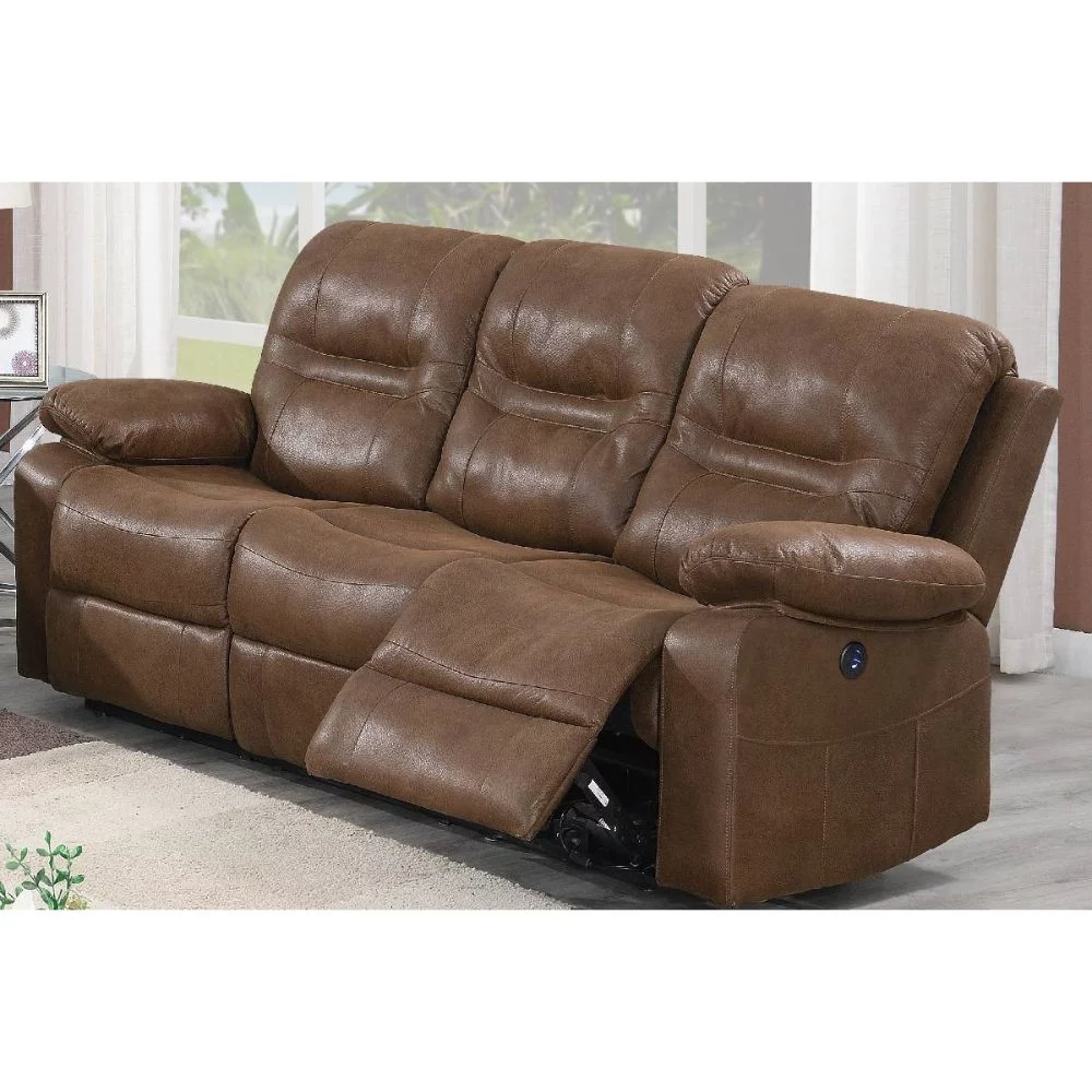 Joanna Brown Breathable Leathrette and Metal Reclining Mechanism with Pine Frame Manual Motion Sofa