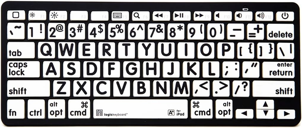 Logickeyboard XL Print American English Bluetooth Mini Keyboard, Black on White # LKBU-LPBW-BTON-US