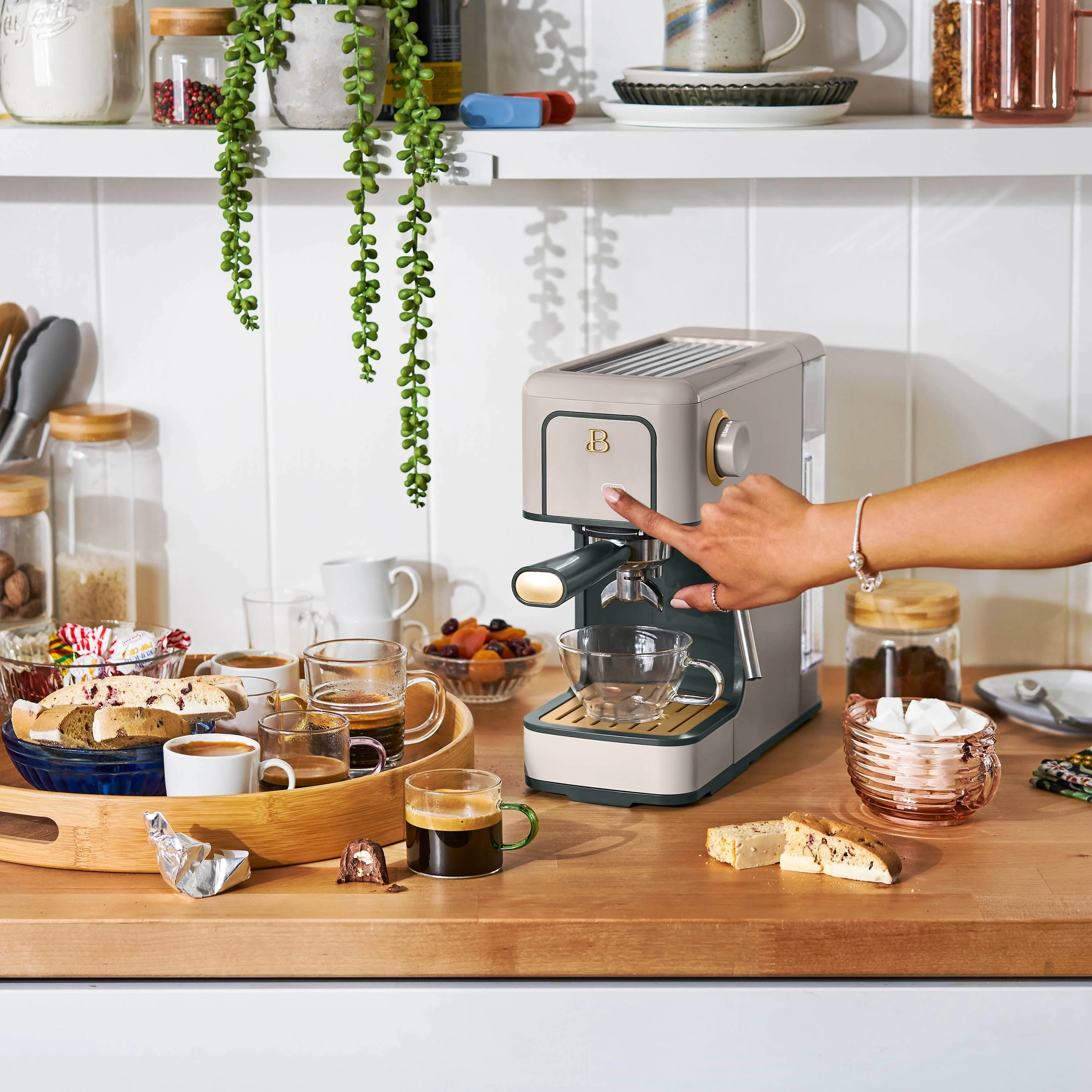 Beautiful Slim Espresso Maker with 20-Bar Pressure, White Icing by Drew Barrymore