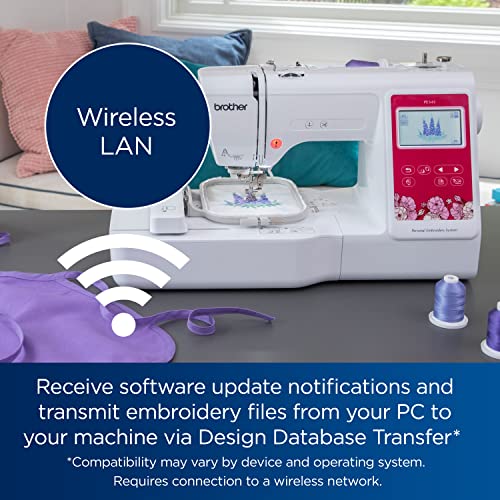 Brother PE545 Embroidery Machine, Wireless LAN Connected, 135 Built-in Designs, 4" x 4" Hoop Area, Large 3.7" LCD Touchscreen, USB Port