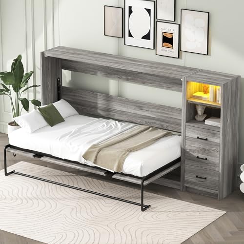 Ball & Cast Queen Size Murphy Bed Hideaway Wall Chest with Top Shelves & USB,Storage Cabinet Bed Frame w/Slat Support