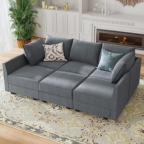 HONBAY Modular Sofa Sectional Sleeper Couch with Ottomans Reversible Sleeper Sectional Sofa Modular Couch with Storage, Aqua Blue