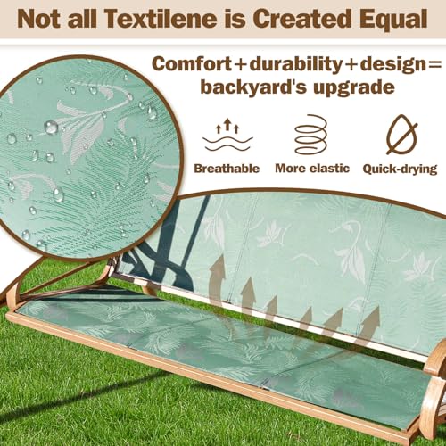 3 Person Patio Swing Outdoor Swing for Adults with Adjustable Canopy &Upgraded Cup Holders Textilene Fabric Porch Swing Chair with Stand Heavy Duty