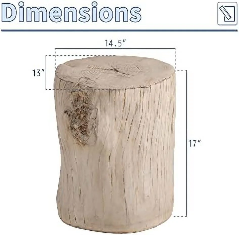 xrboomlife Rustic Stump Side Table  Brown Wood-Look End Table  Stump Accent Side Table Stool for Living Room