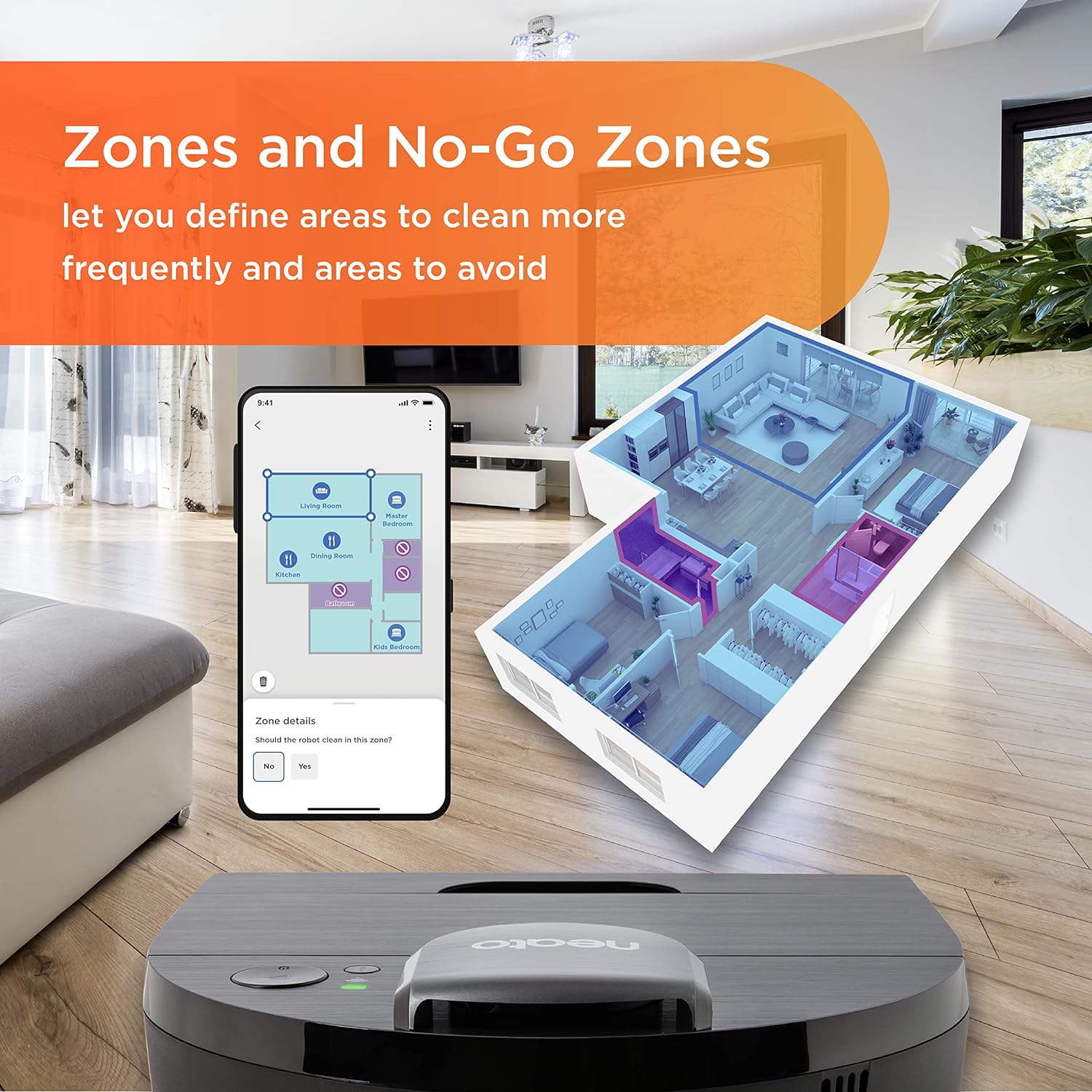 Neato D10 Intelligent Robot Vacuum Cleaner&ndash;LaserSmart Nav, Smart Mapping, Cleaning Zones, WiFi Connected, 300-min runtime, Powerful Suction