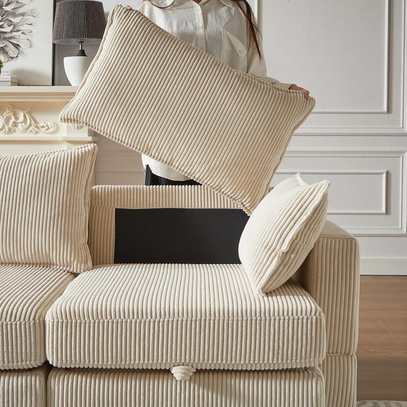 U Shaped Modular Sectional Sofa Couch, Corner Sofa with 4pcs Waist Pillows, Chaise Lounge, Terrycloth Fabric Sofa