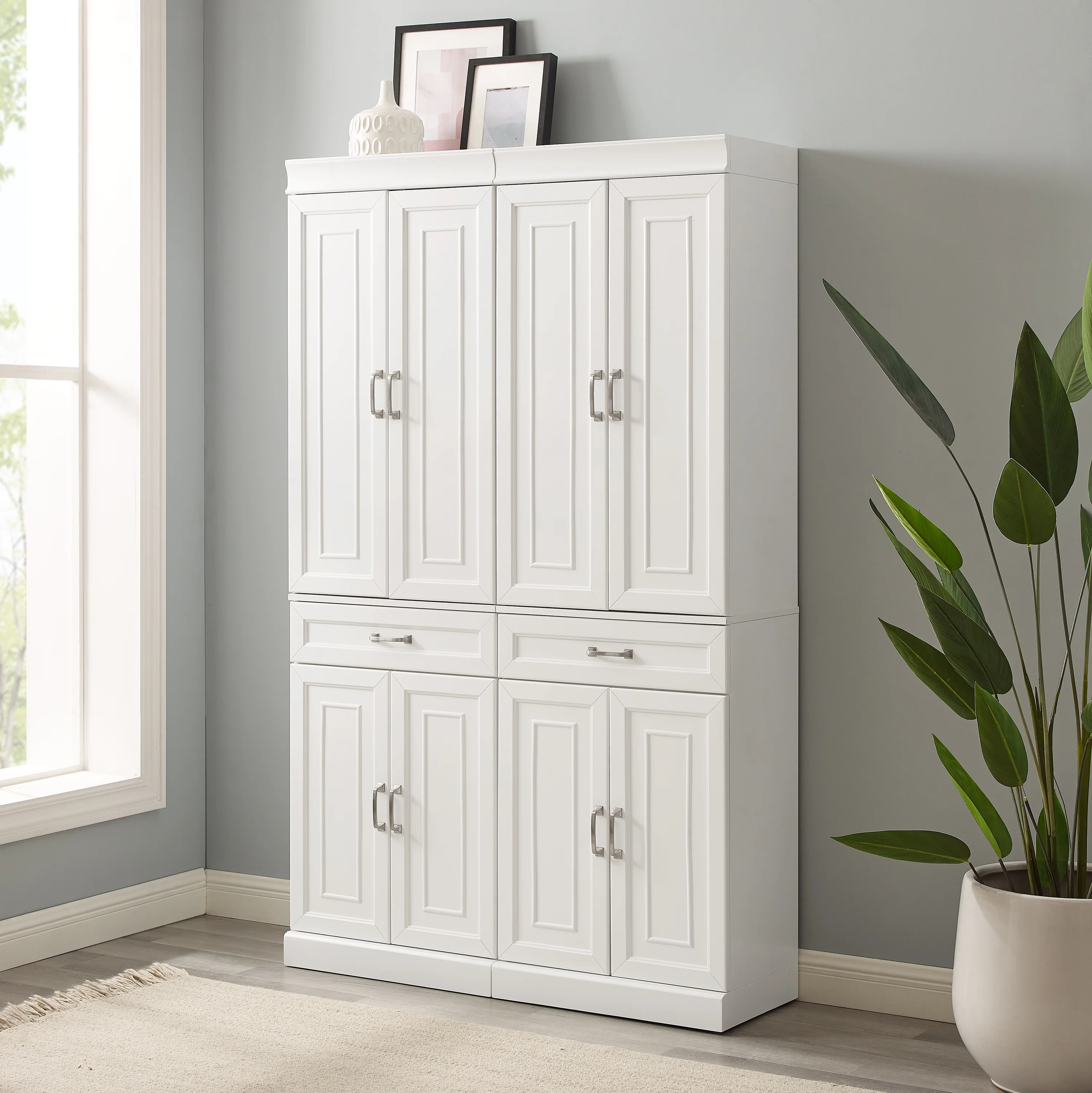 Crosley Furniture Stanton Traditional MDF Wood Pantry in White (Set of 2)