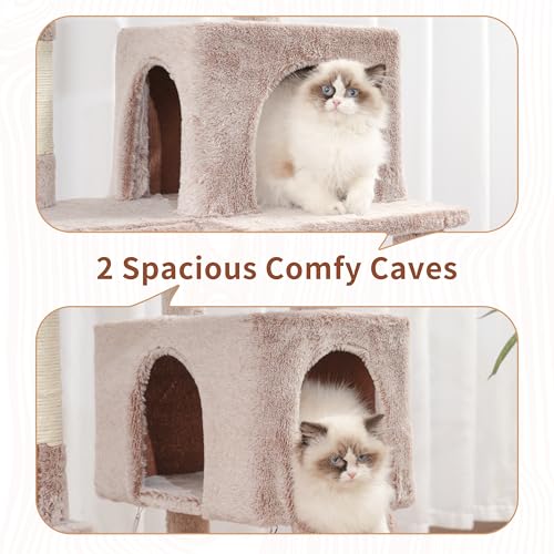 Cat Tree for Indoor Cats, 71'' (180cm) Multi-Level Cat Tower for Large Adult, Sturdy Cat Tree House with 2 Scratching Boards 7 Posts