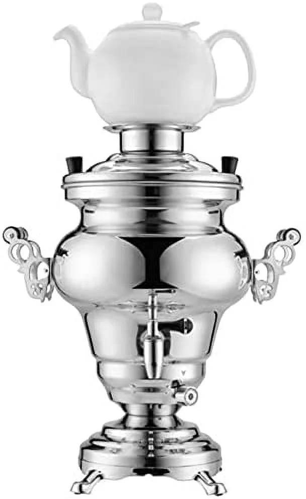 Electric Samovar Russian Persian Turkish Tea Maker Water Kettle Stainless Steel Ceramic Porcelain Teapot 5+1=6 Liter 110V 1000W Auto Shut Off